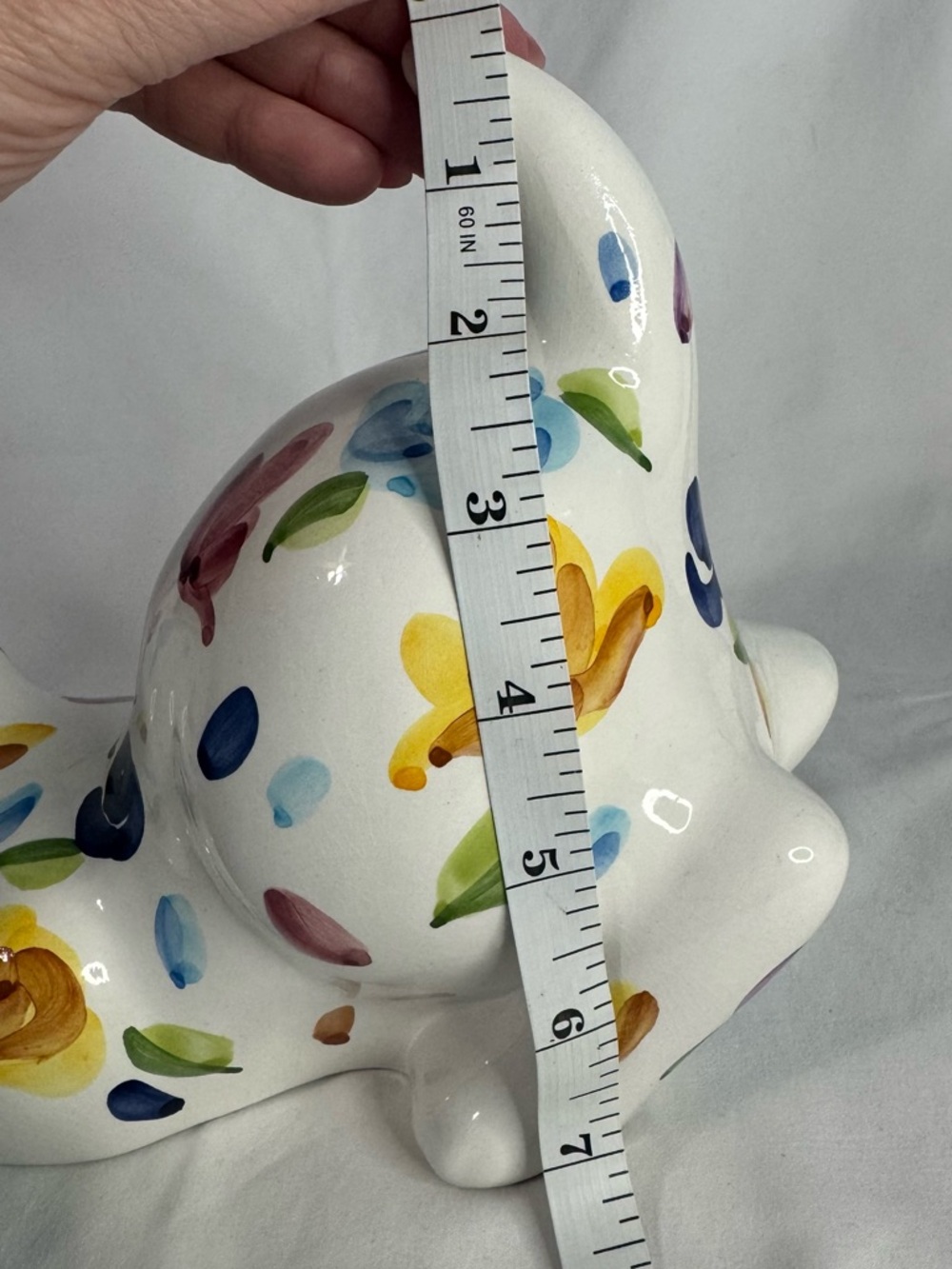 Vintage Floral Cat 10" Figurine Hand Painted Bright Blue Eyes Portugal Pottery - Picture 14 of 14